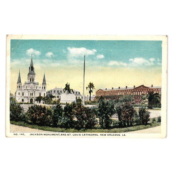 Jackson Monument St Louis Cathedral New Orleans LA Vintage Postcard  Roadside - Picture 1 of 2